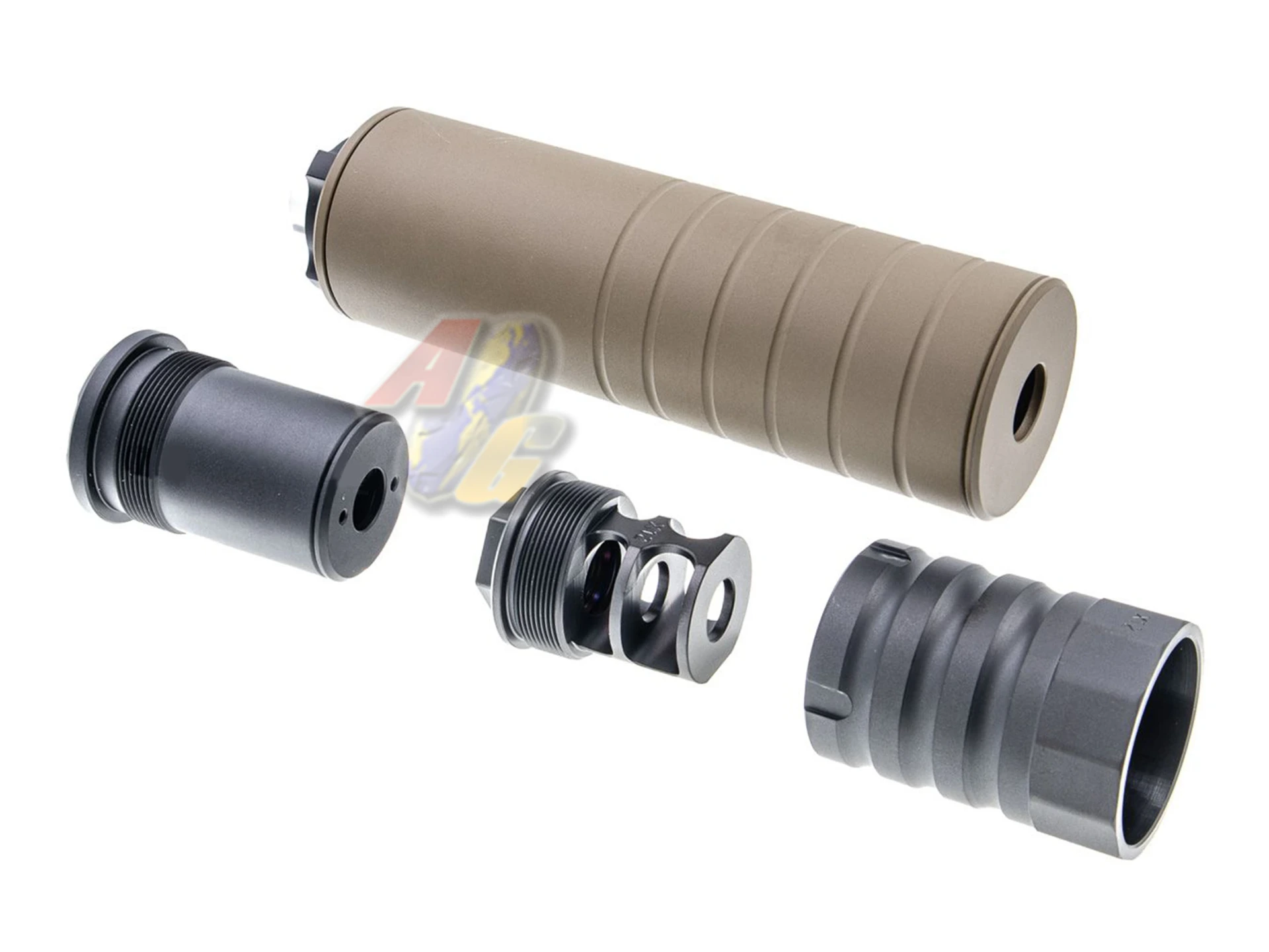 RGW Omega 9K Dummy Silencer with X12 Style Muzzle Brake - MP5 Style (Cerakote FDE)