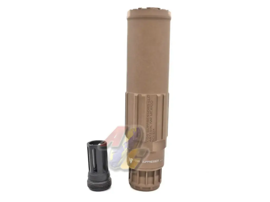 Airsoft Artisan CG SGI-6 Style Silencer with Birdcage Flash Hider (Tan)
