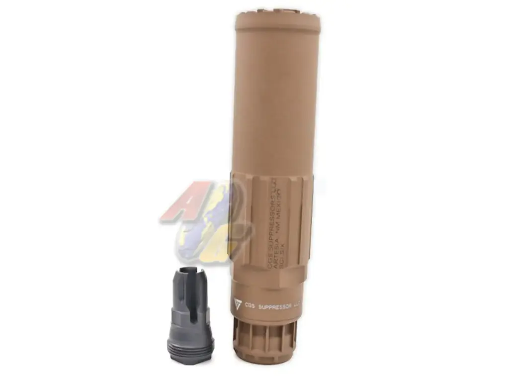 Airsoft Artisan CG SGI-6 Style Silencer with 3 Prong Flash Hider (Tan)