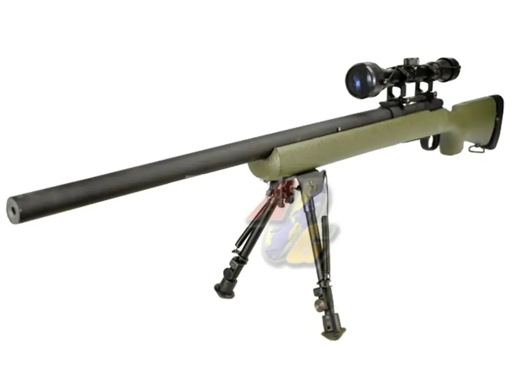 Snow Wolf M24 Civilian Type Airsoft Sniper with Scope and Bipod (OD/ Air-Cocking)