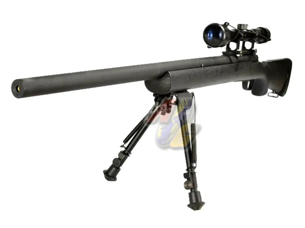 Snow Wolf M24 Civilian Type Airsoft Sniper with Scope and Bipod (Black/ Air-Cocking)