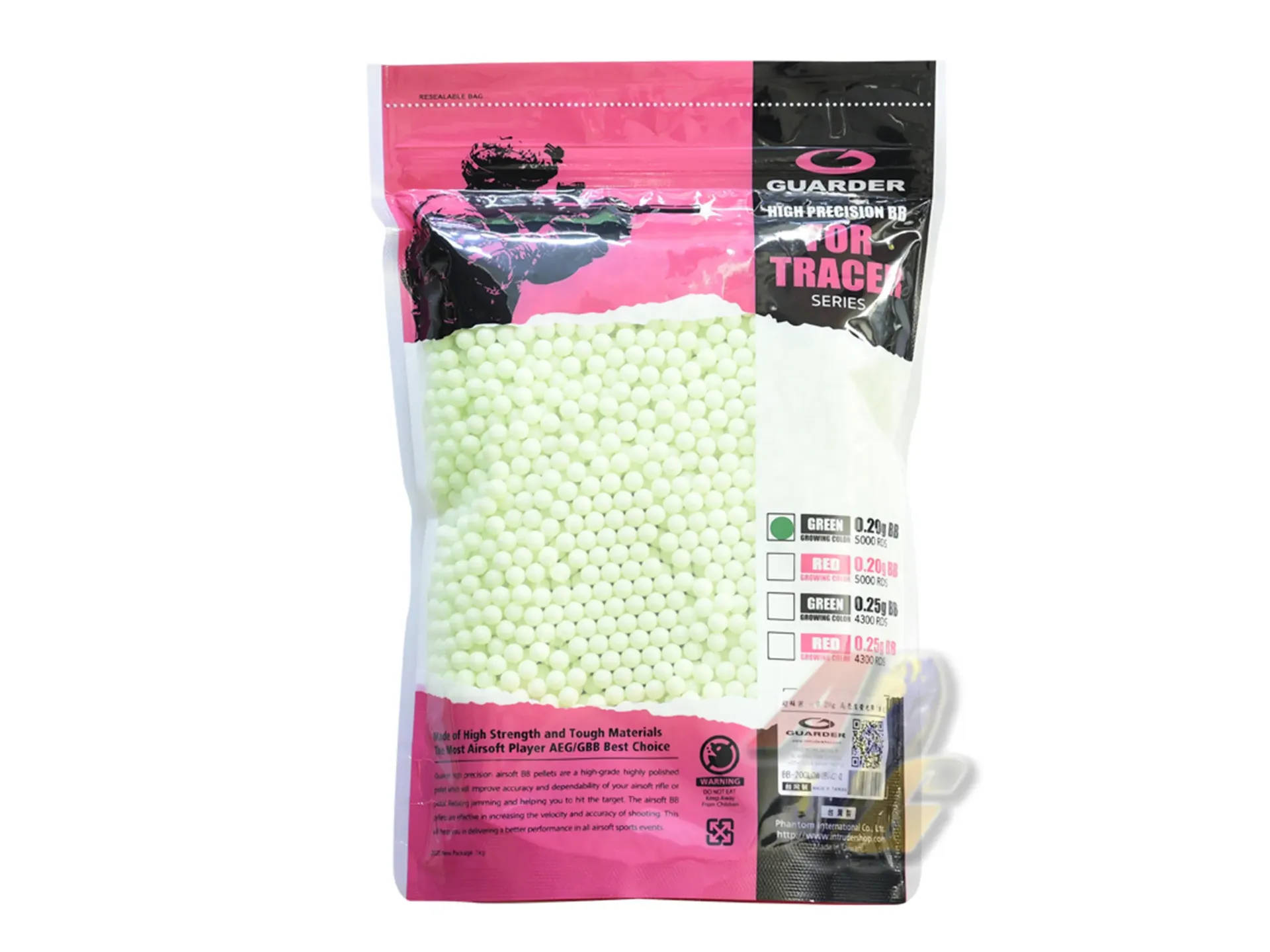 Guarder 6mm High Precision 0.20g Tracer BB's - 5000rds (Green)