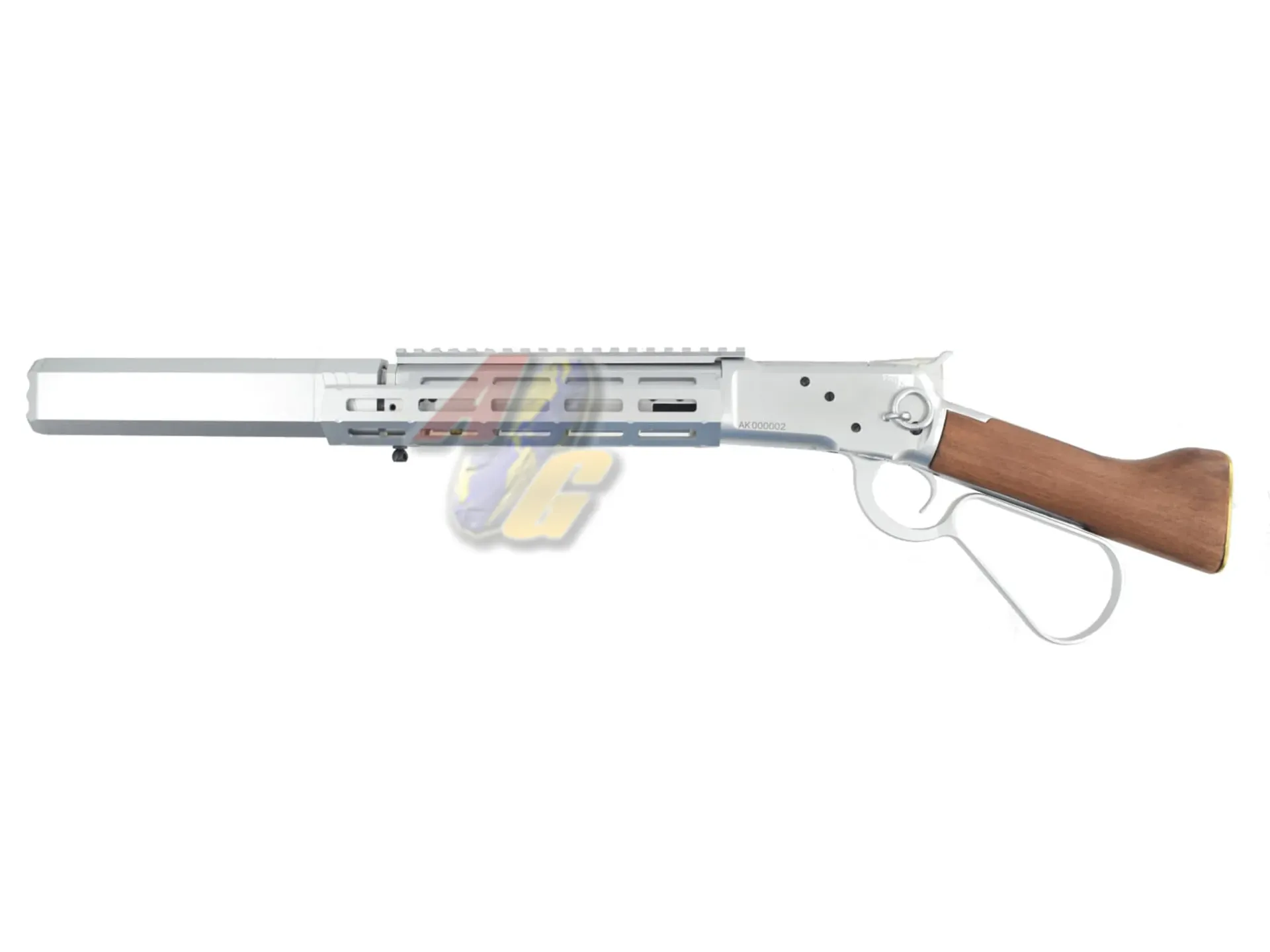 A&K M-Lok M1873 Sawed-Off Real Wood Gas Rifle with Silencer - Silver