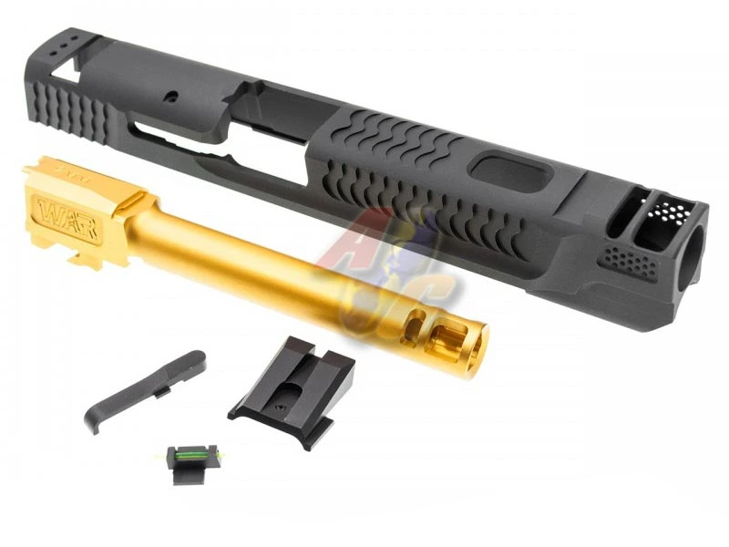 JDG WAR Afterburner M&P 1.0 Slide Set for Tokyo Marui M&P9 GBB - Licensed by WAR (Titanium Grey w/ Gold Barrel)