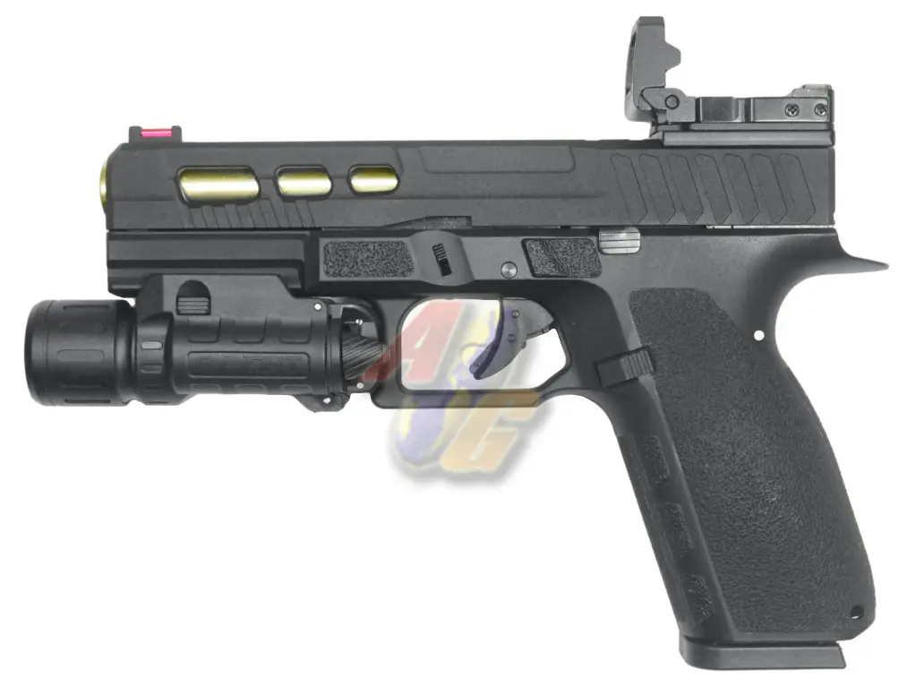 AG Custom KJ KP-13C Co2 Pistol with FlipDot Folding Sight and P-Light GBB - BK