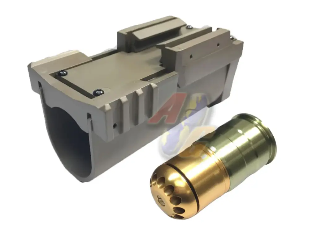Armyforce CNC Aluminum M203 Mini Grenade Launcher with 64rds 40mm Airsoft Grenade Cartridge (Tan)