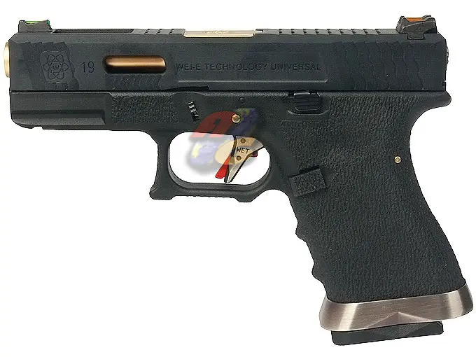 WE G19 T1 GBB (BK Slide, GD Barrel, BK Frame)