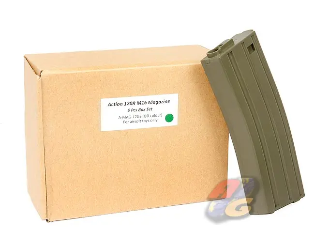[ACTION-MAG-12GS] Action 120 Rounds M16 Magazine for AEG - OD (5 PCS Box Set)