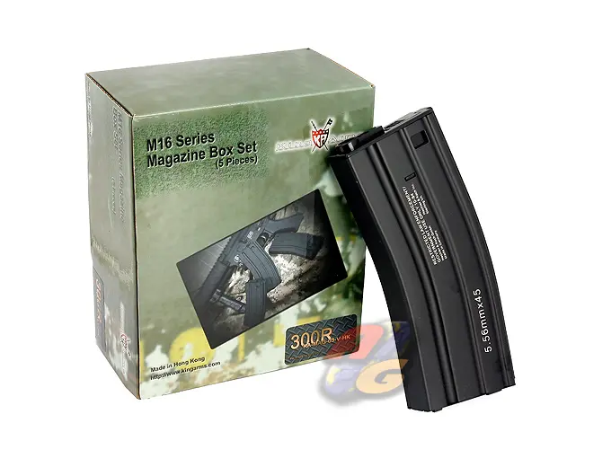 King Arms M16 300 Rounds Magazine w/ HK Marking 5 Pcs Box Set (Metal, BK)