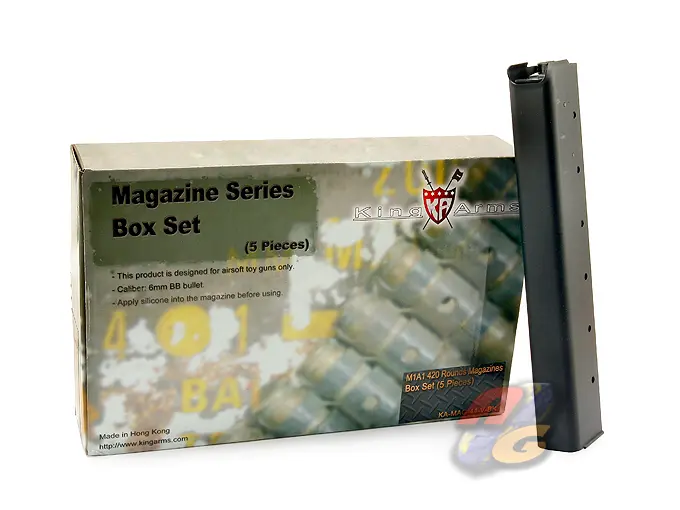 King Arms 420 Rounds Hi-Cap Magazine for M1A1 Thompson AEG (5 Pcs)