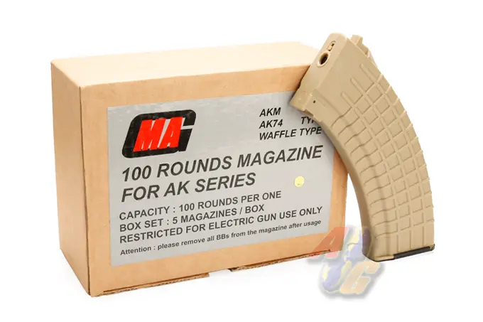 MAG 100 Rounds Magazine for AK Series Box Set (Waffle) (Sand)