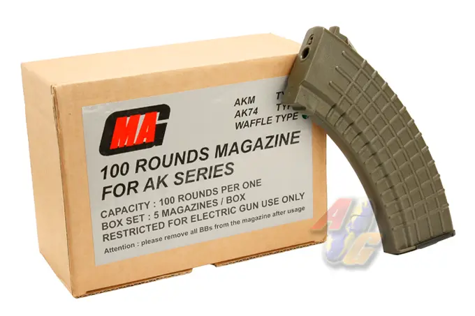 MAG 100 Rounds Magazine for AK AEG Series Box Set (Waffle) (OD)
