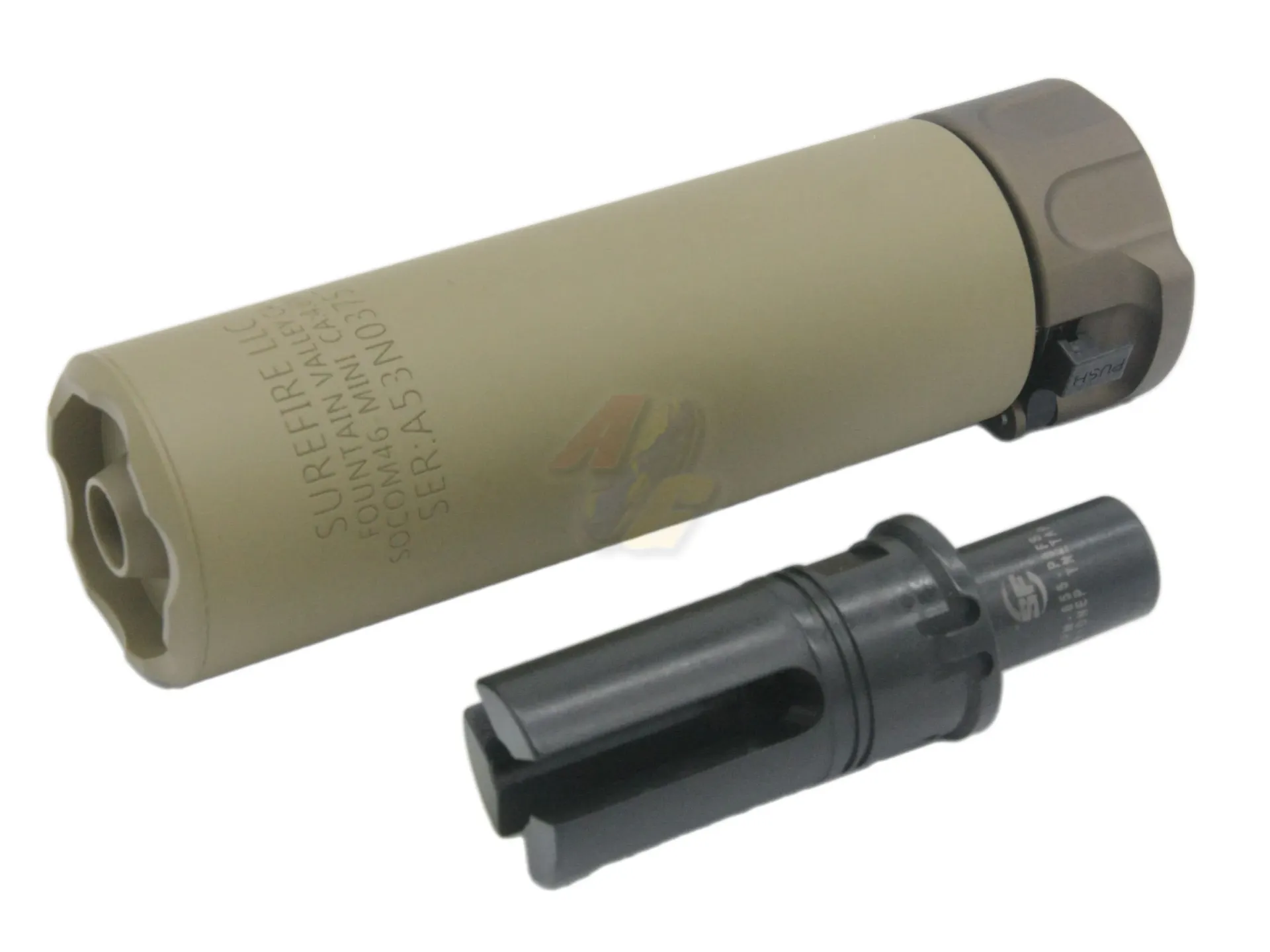 5KU SF Style SOCOM 46 MINI Silencer for Tokyo Marui MP7 Airsoft Series - 12mm- (Tan)