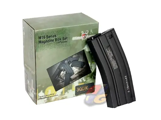 [KA-AMAG-03-V-HK] King Arms M16 300 Rounds Magazine w/ HK Marking 5 Pcs Box Set (Metal, BK)