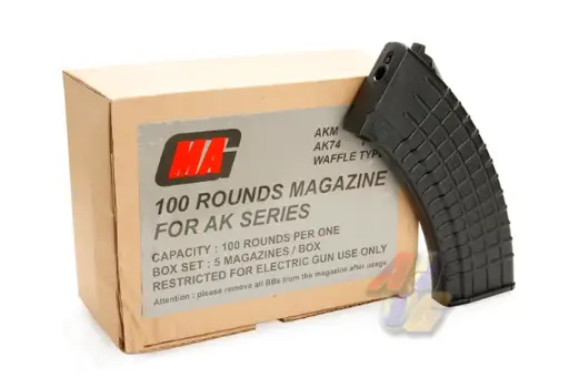 [MAG-006A] MAG 100 Rounds Magazine for AK Series Box Set (Waffle) (BK)